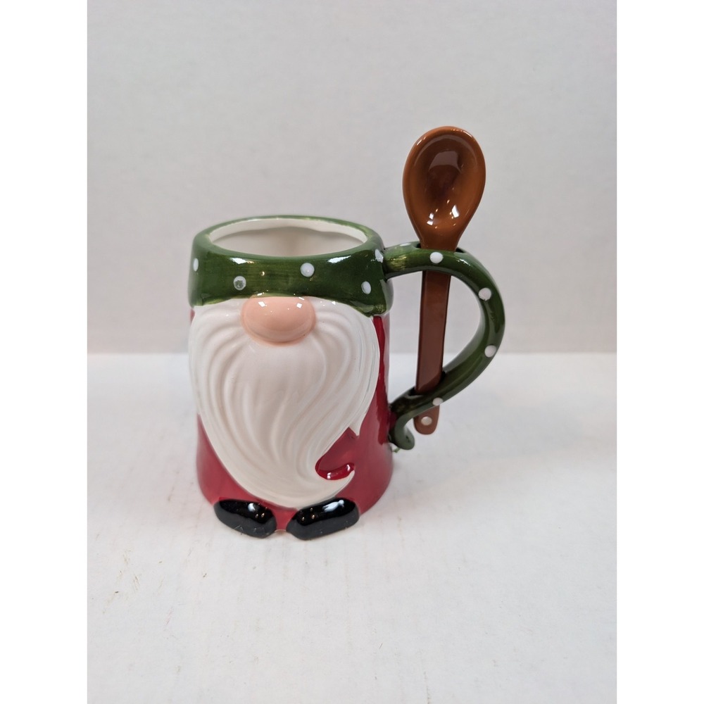 Boston Warehouse Christmas Gnome Mug With Spoon 18oz Red Green Ceramic Holiday